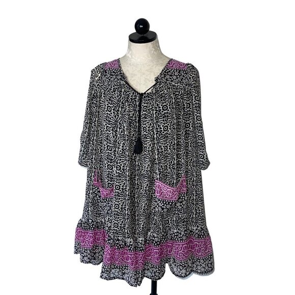 Sante' Classics Vintage Tunic Mini Dress One Size Black Nouveau Boho Tassel Tie - Picture 12 of 12